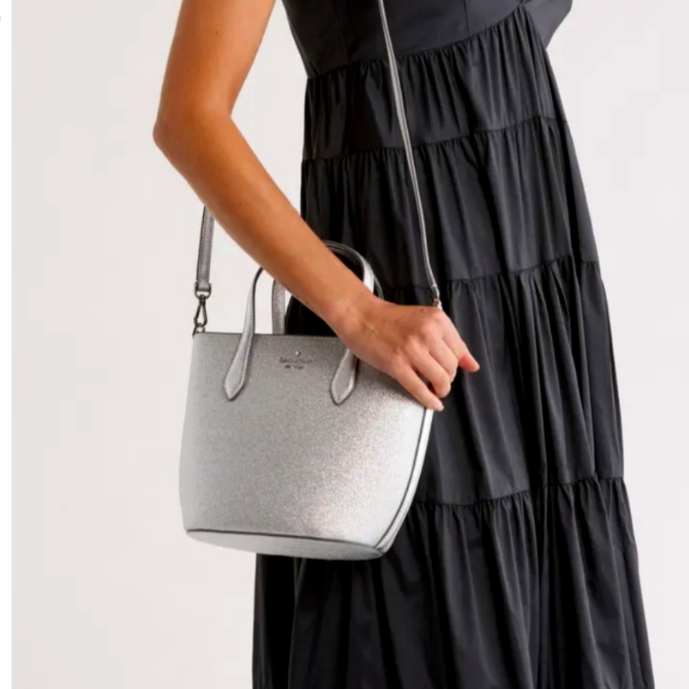 Kate Spade NY ♠️  Glimmer Leather Satchel In Lunar Light Silver NWT